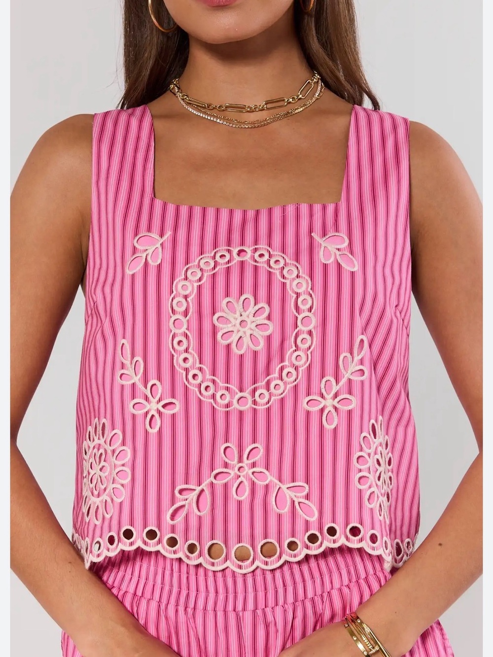 Pink Striped Eyelet Tank Top, small